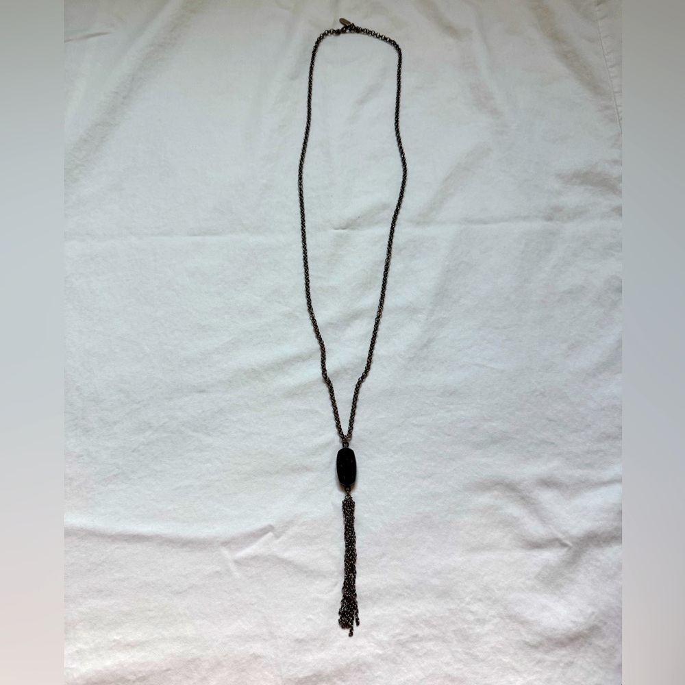 Elegant Black Druzy with Tassel Necklace